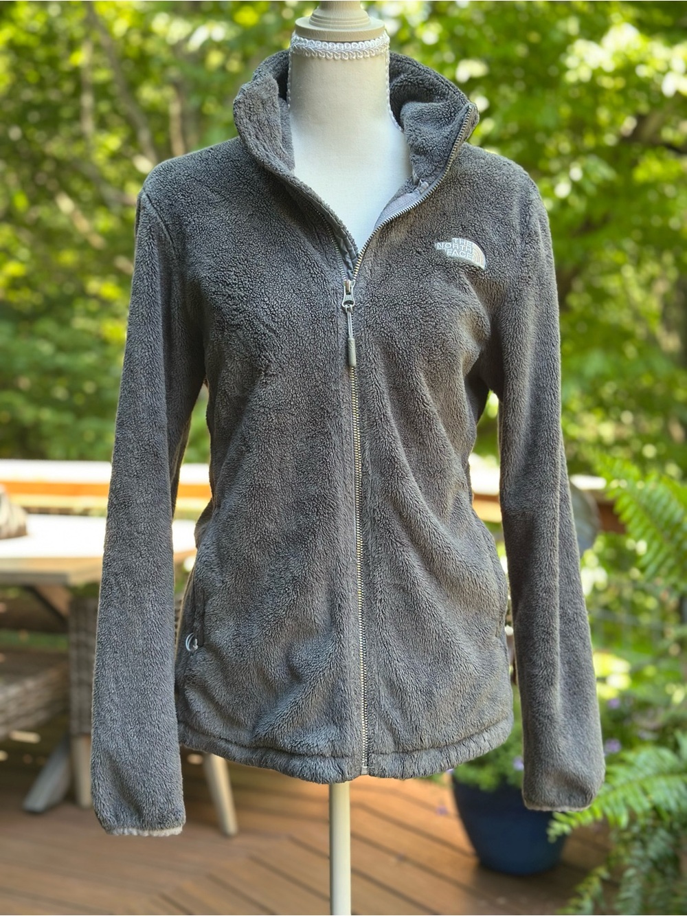 The North Face Osito Jacket Women Small Gray Plush Fleece Full Zip FA19